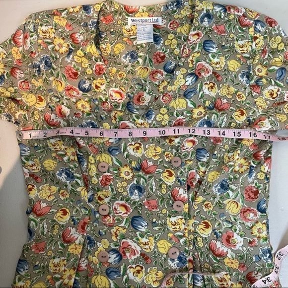 VINTAGE 90S FLORAL COTTAGECORE ASYMMETRICAL BUTTON FRONT SHORT SLEEVE ROMPER 6 - Picture 9 of 10
